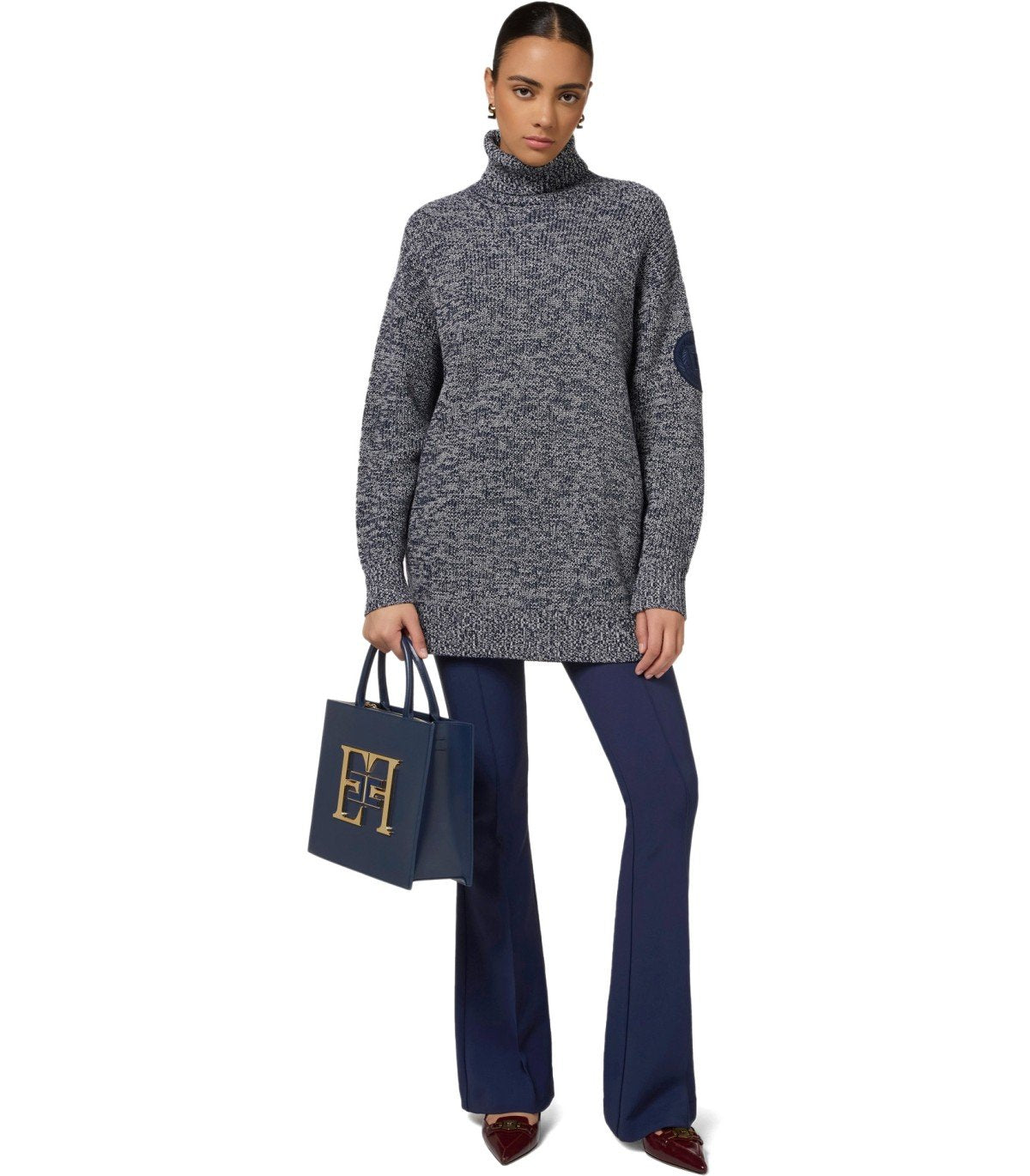 ELISABETTA FRANCHI NAVY BLUE TURTLENECK SWEATER