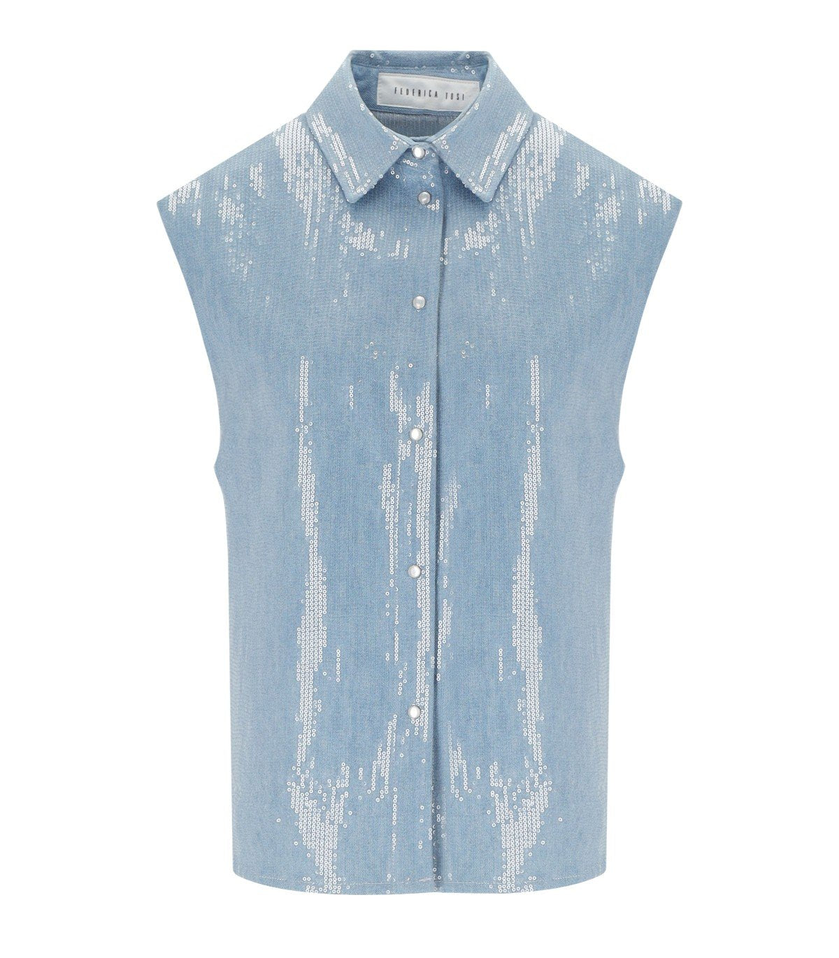 CAMICIA SMANICATA CON PAILLETTES DENIM ACQUA FEDERICA TOSI