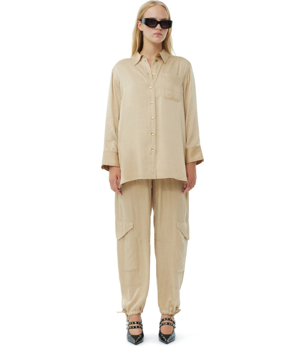GANNI BEIGE SATIN SHIRT