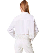 TWINSET WHITE CROPPED SHIRT WITH LACE