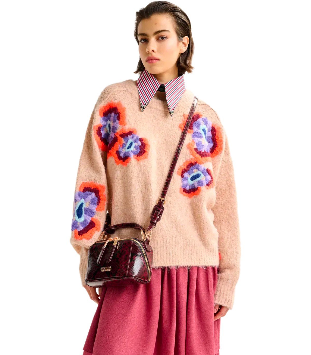 ESSENTIEL ANTWERP IMPOSSIBILE1 PINK CREWNECK SWEATER