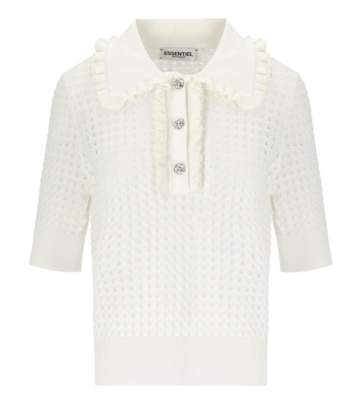 ESSENTIEL ANTWERP HEMIRATES WHITE KNITTED POLO SHIRT
