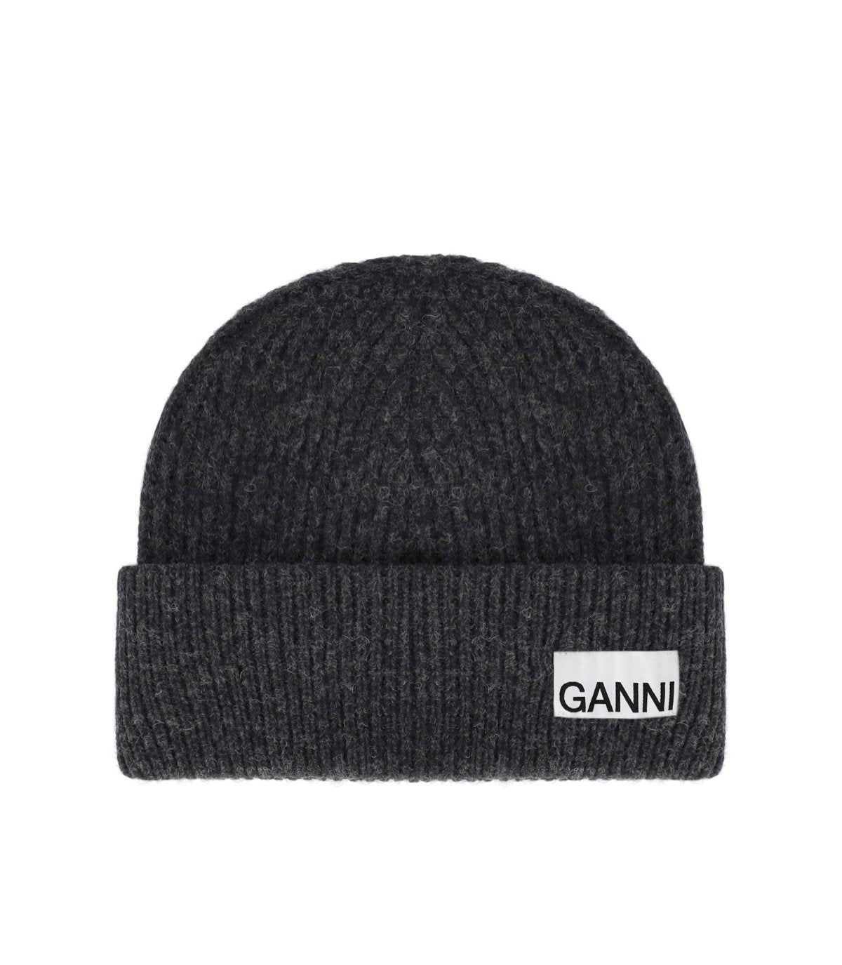 GANNI DARK GREY RIBBED BEANIE