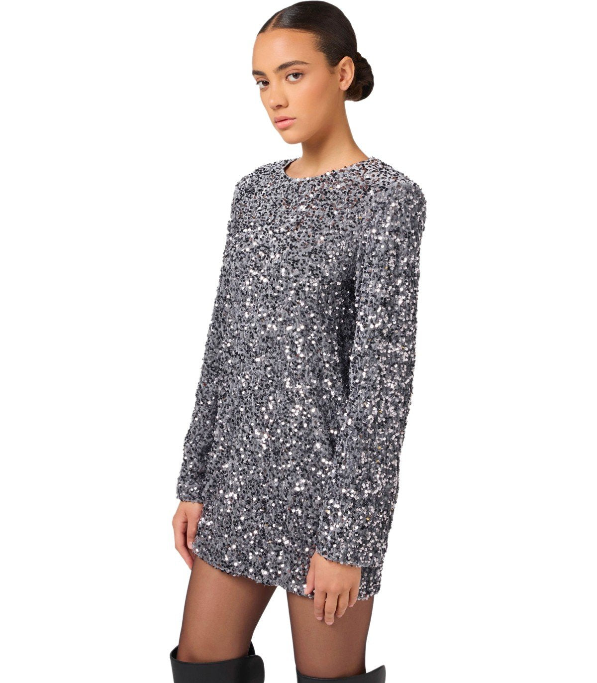 ELISABETTA FRANCHI STEEL MINI DRESS WITH SEQUINS