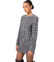 ELISABETTA FRANCHI STEEL MINI DRESS WITH SEQUINS