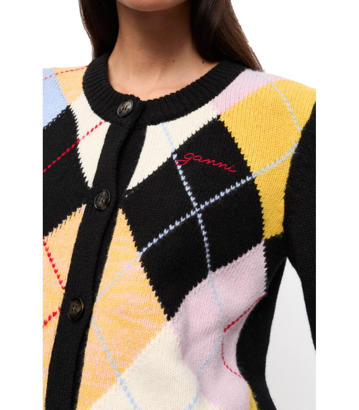 GANNI HARLEQUIN BLACK CARDIGAN