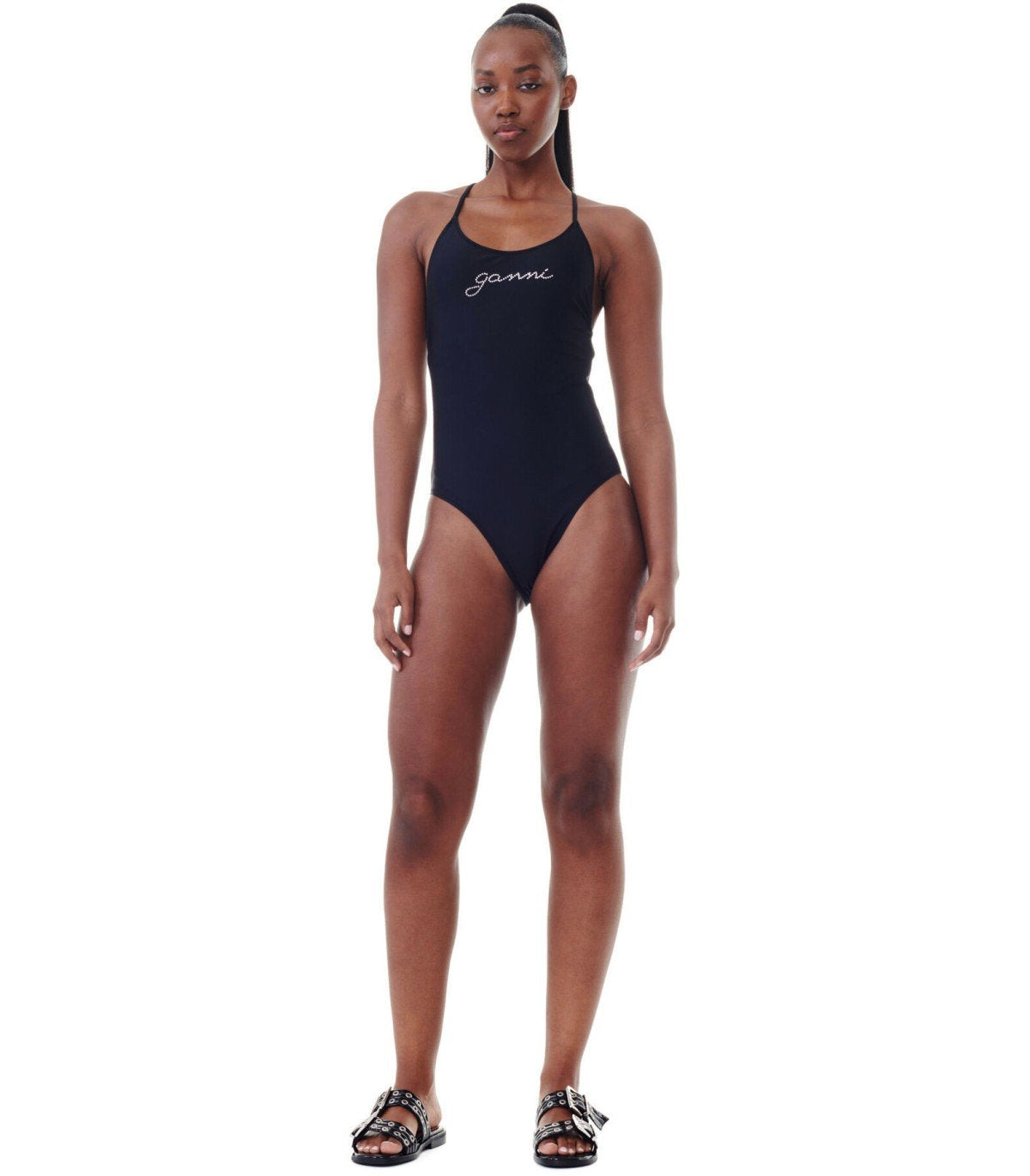 GANNI BLACK SWIMSUIT WITH LOGO