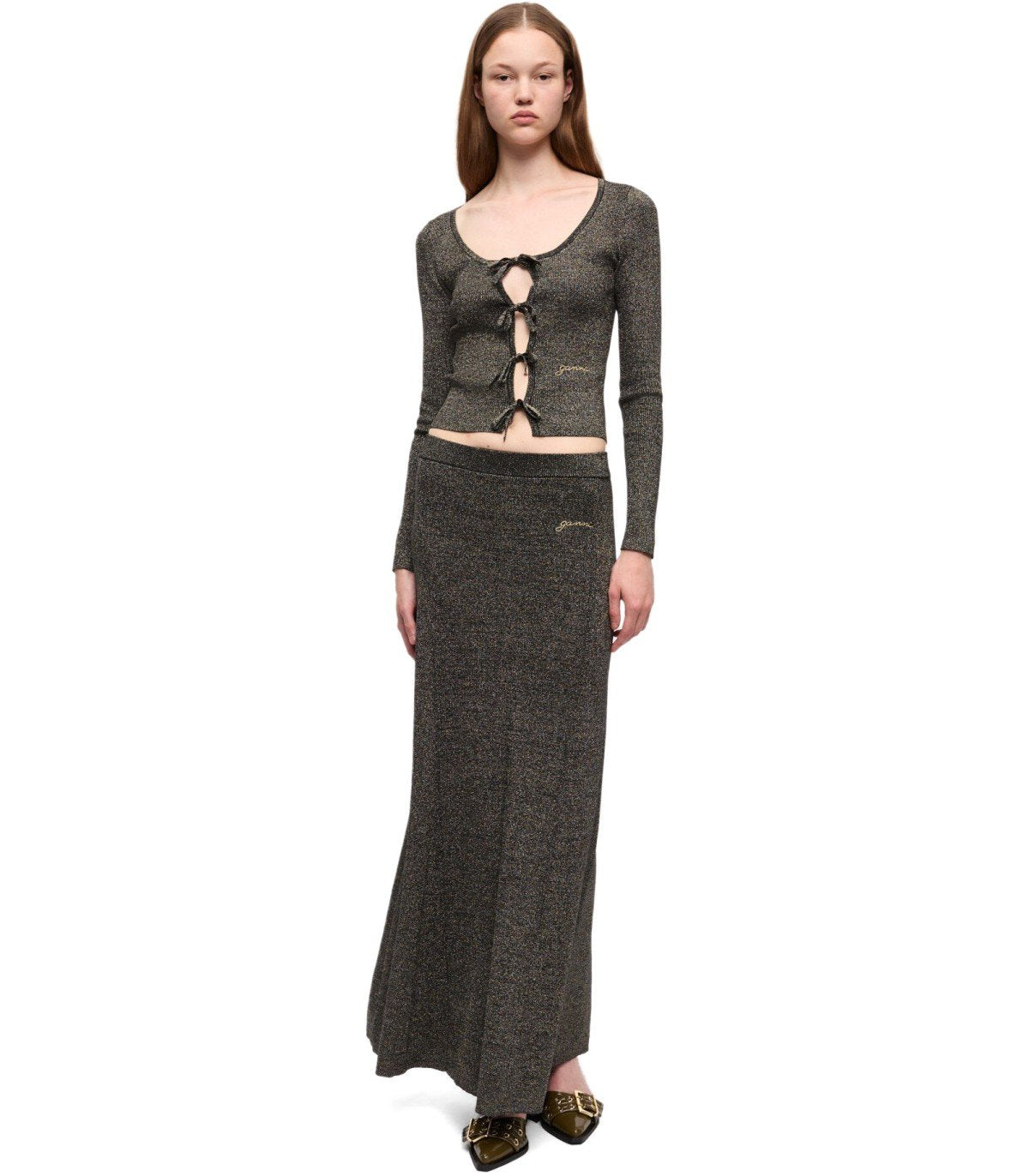 GANNI SILVER SKIRT WITH LOGO