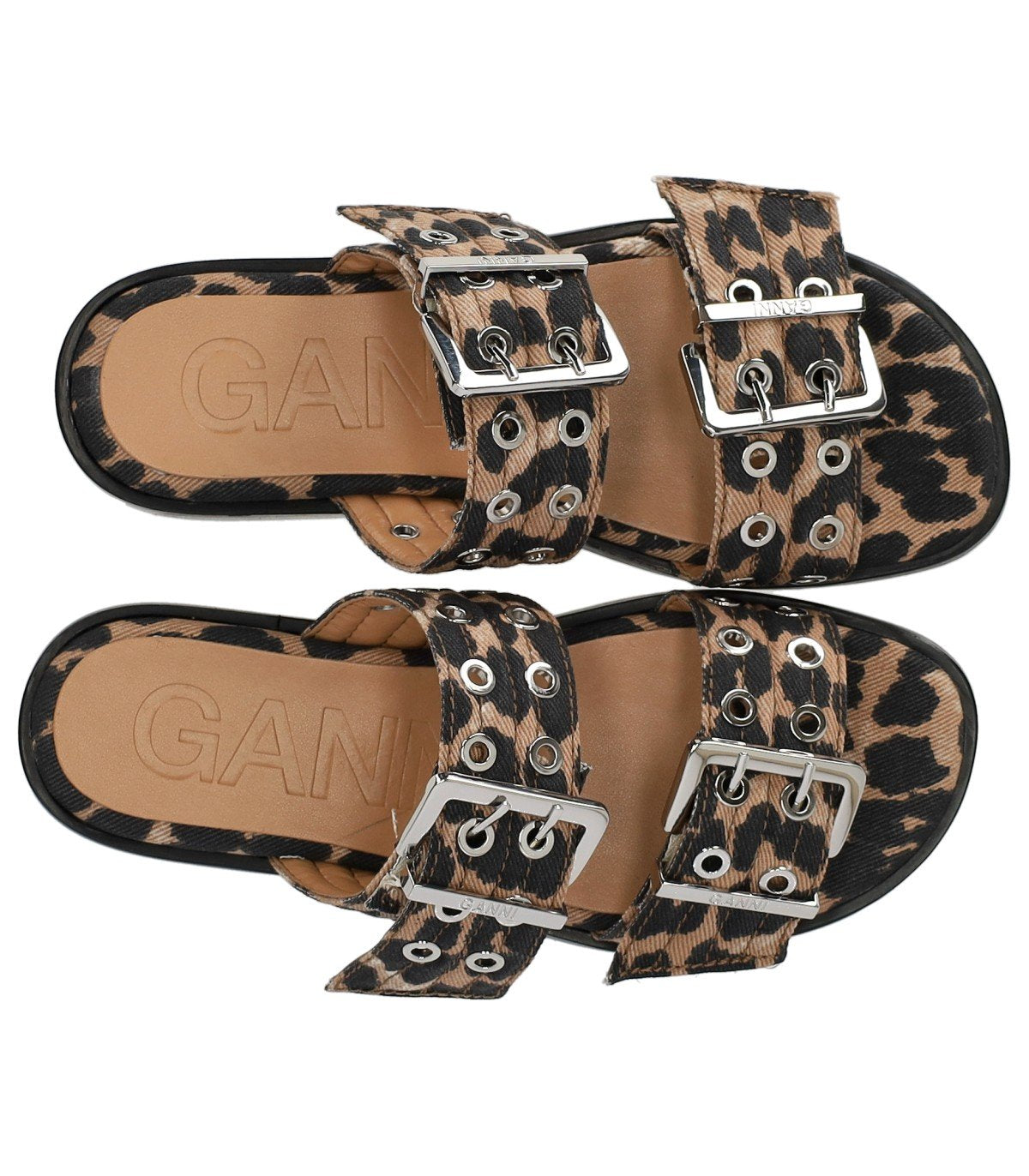 GANNI ANIMALIER FLACHE SANDALE MIT SCHNALLEN