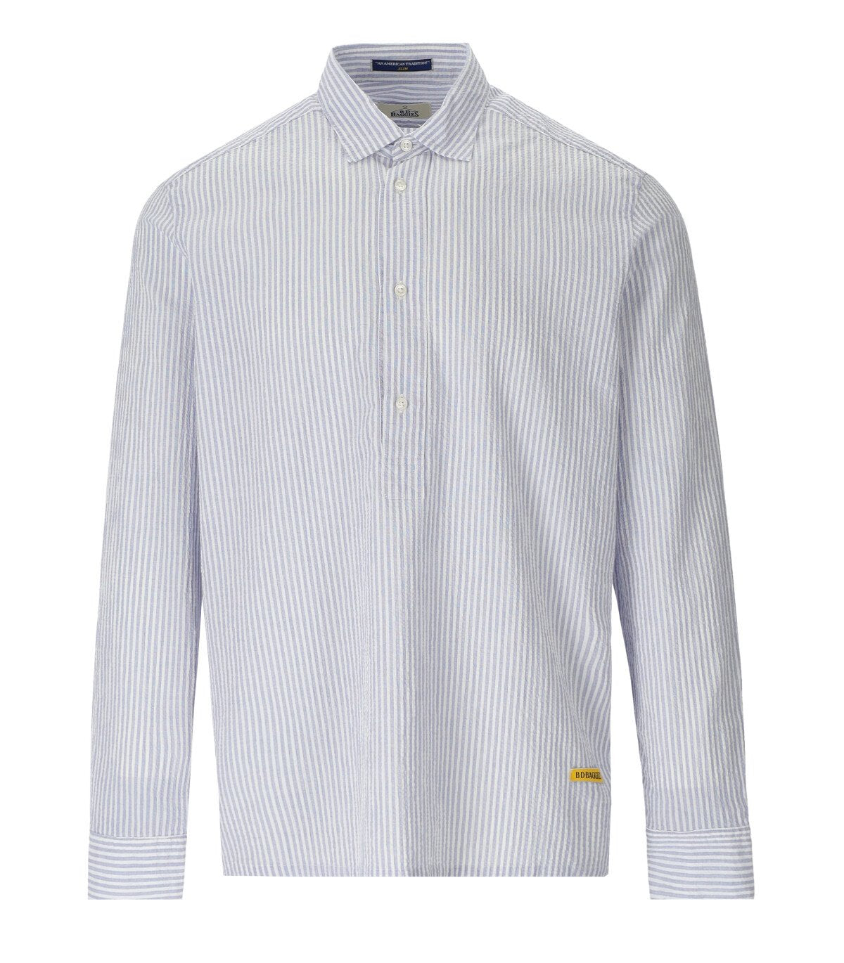 B-D BAGGIES WHITE LIGHT BLUE SEERSUCKER STRIPED POLO SHIRT