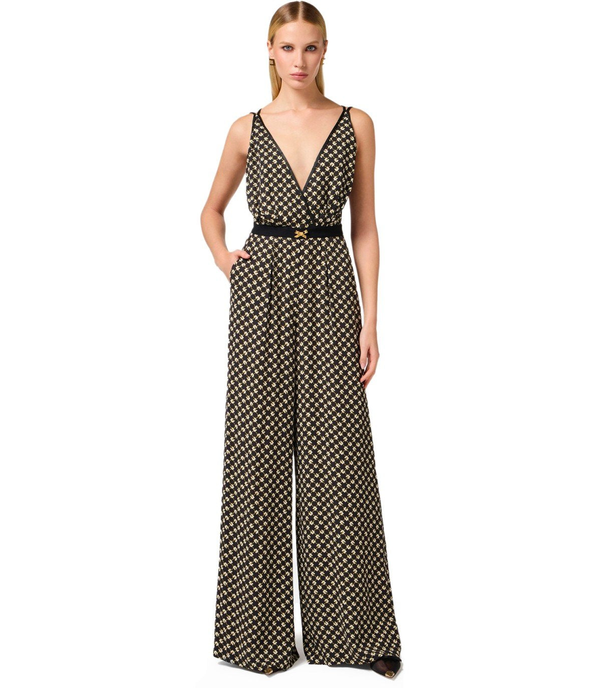ELISABETTA FRANCHI NERO BURRO PATTERNED JUMPSUIT