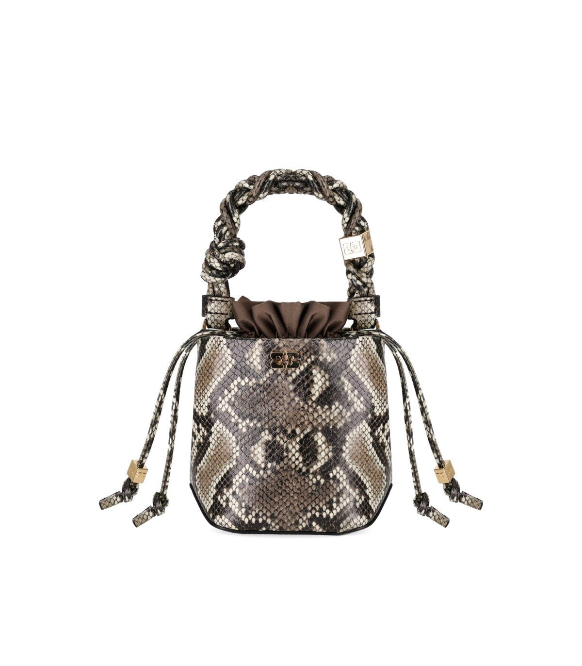 GANNI BOU BUCKET BAG WITH PYTHON PRINT
