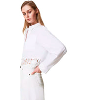 TWINSET WHITE CROPPED SHIRT WITH LACE