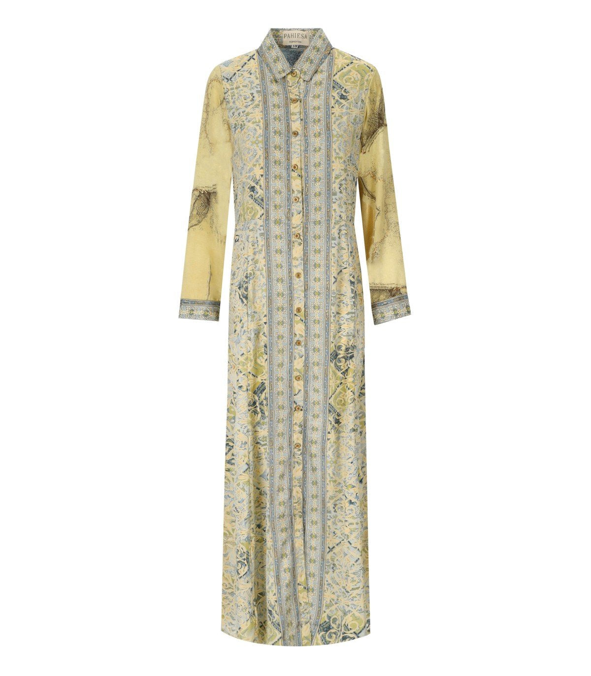 PAHESIA FORMENTERA LIGHT BLUE AND YELLOW LONG SHIRT DRESS