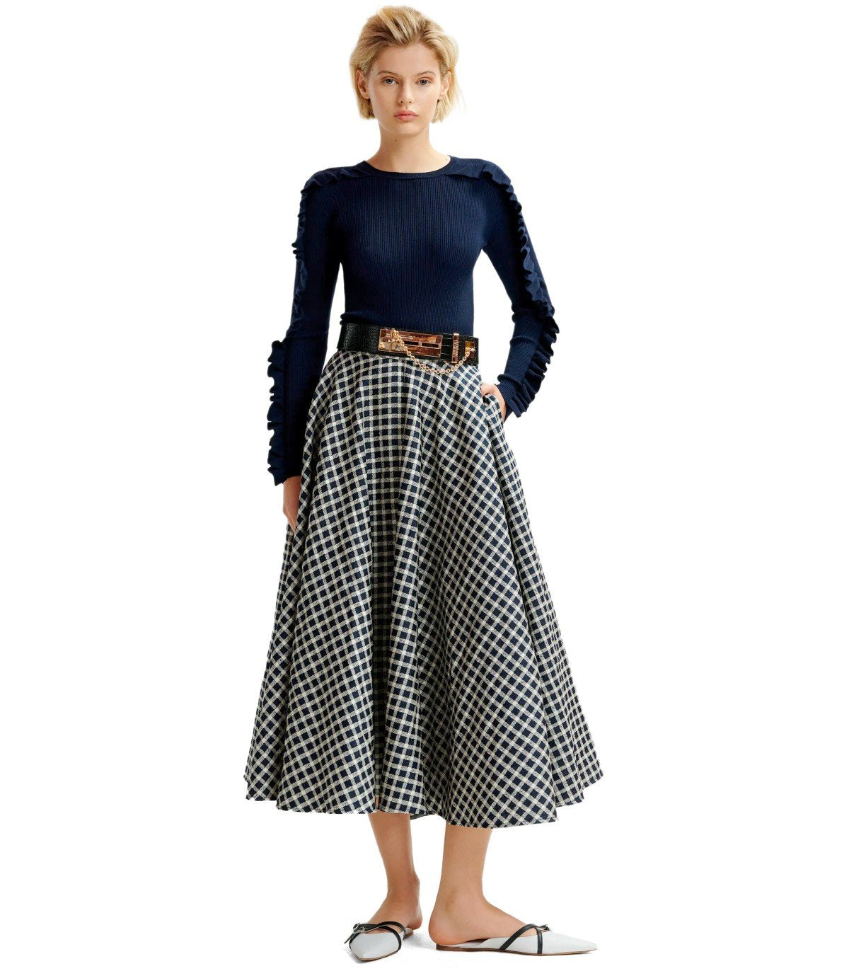 ESSENTIEL ANTWERP HAT DARK BLUE MIDI SKIRT