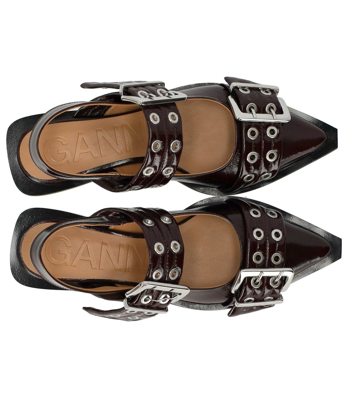 GANNI BURGUNDY SLINGBACK BALLET FLAT SHOE WITH BUCKLES