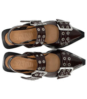 GANNI BURGUNDY SLINGBACK BALLET FLAT SHOE WITH BUCKLES