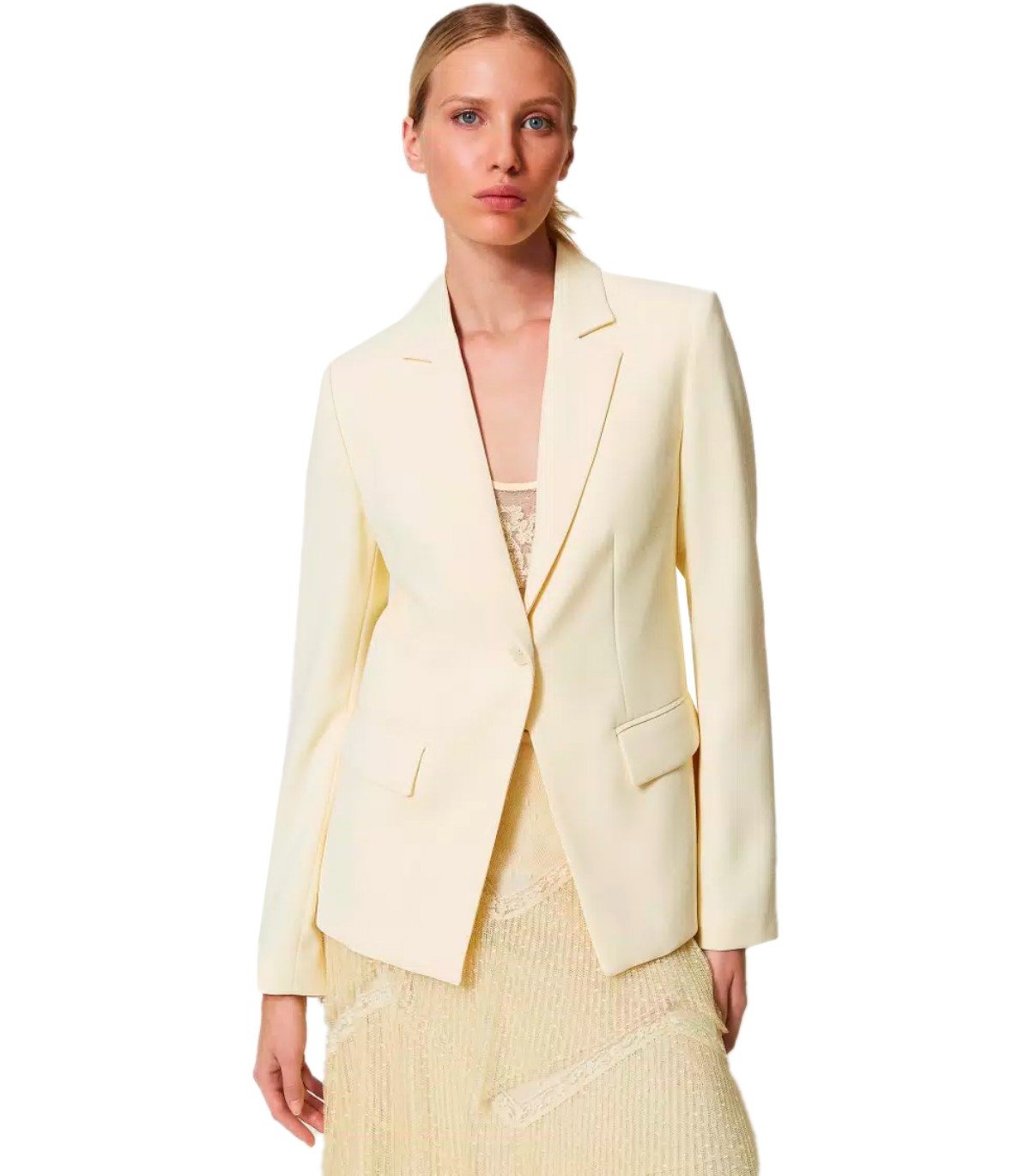 BLAZER MONOPETTO IN CREPE VANIGLIA TWINSET