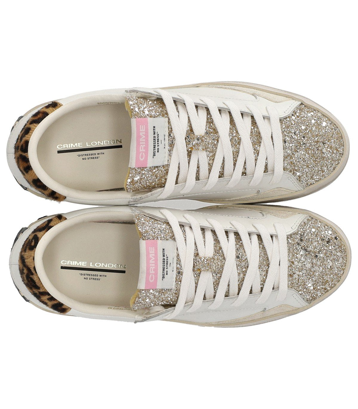 CRIME LONDON DISTRESSED GLITTER WHITE SNEAKER