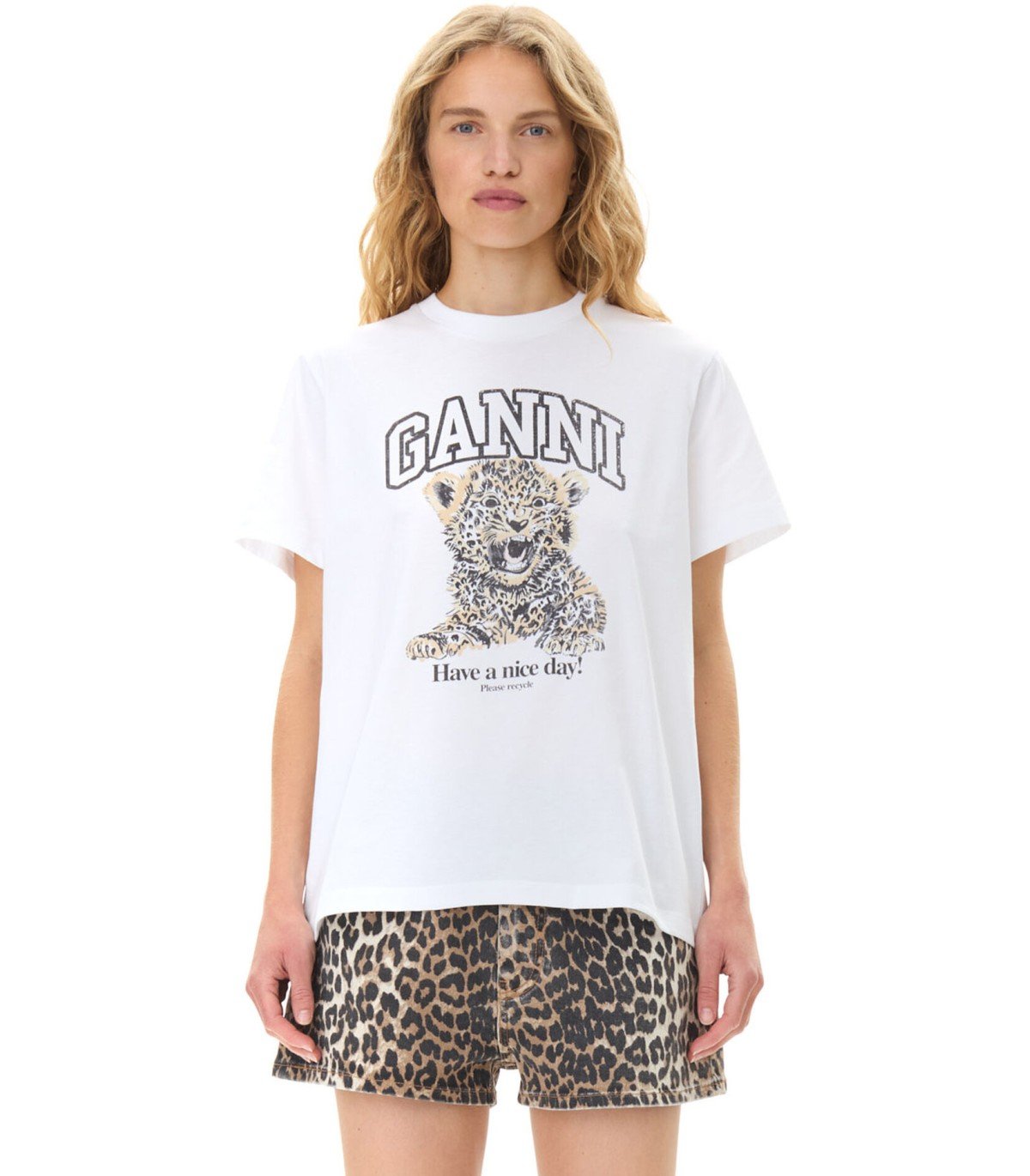T-SHIRT RELAXED LEOPARD BIANCA GANNI