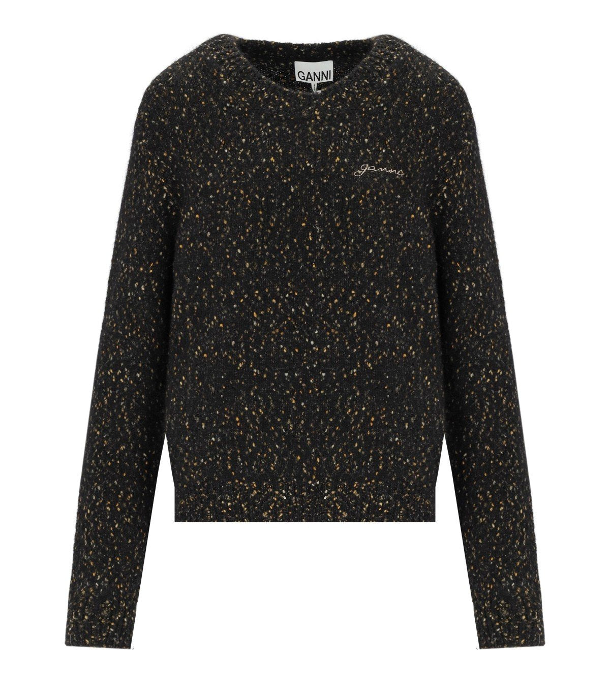 GANNI MELANGE BLACK CREWNECK JUMPER