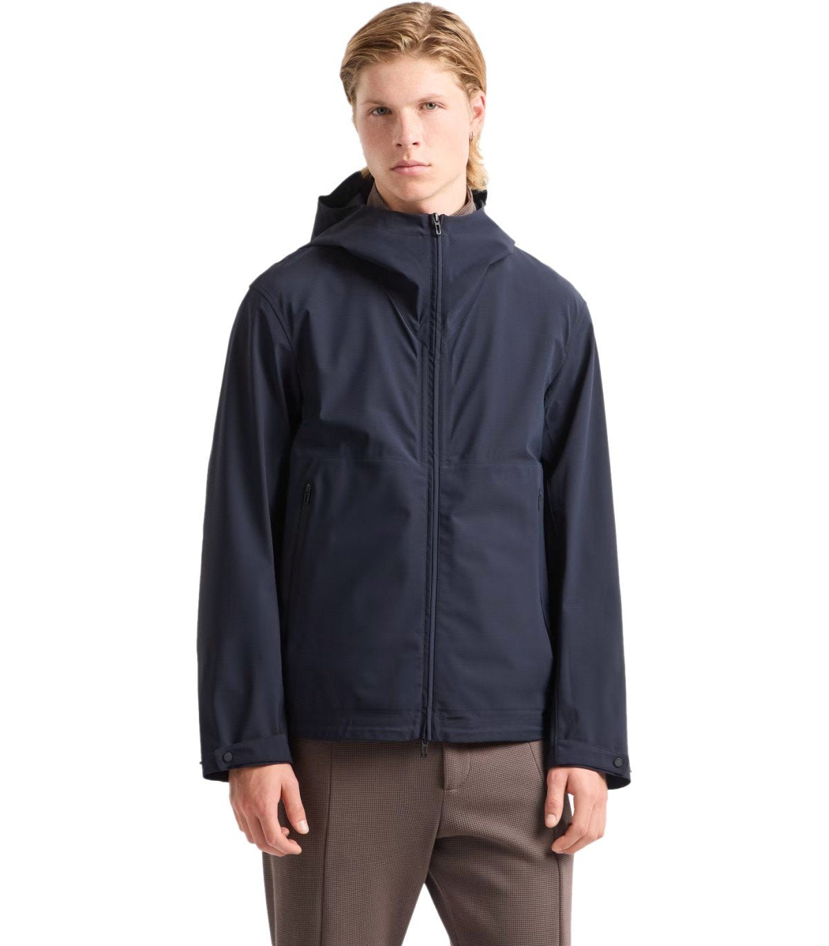 EMPORIO ARMANI TRAVEL ESSENTIAL NAVY BLUE HOODED JACKET