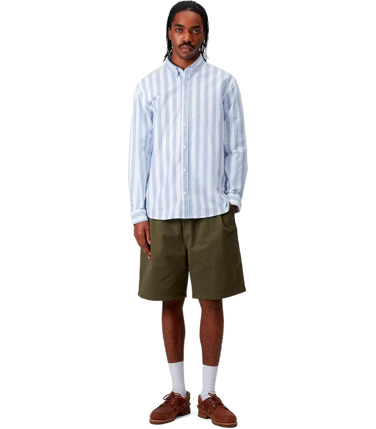 CARHARTT WIP L/S DILLION WHITE LIGHT BLUE SHIRT