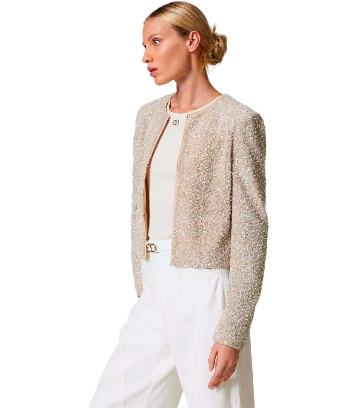 GIACCA CROPPED CON PAILLETTES BEIGE TWINSET