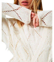 TWINSET OFF-WHITE CARDIGAN WITH FEATHERS