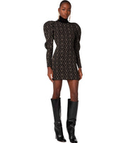ELISABETTA FRANCHI BLACK AND GOLD MONOGRAM KNITTED DRESS