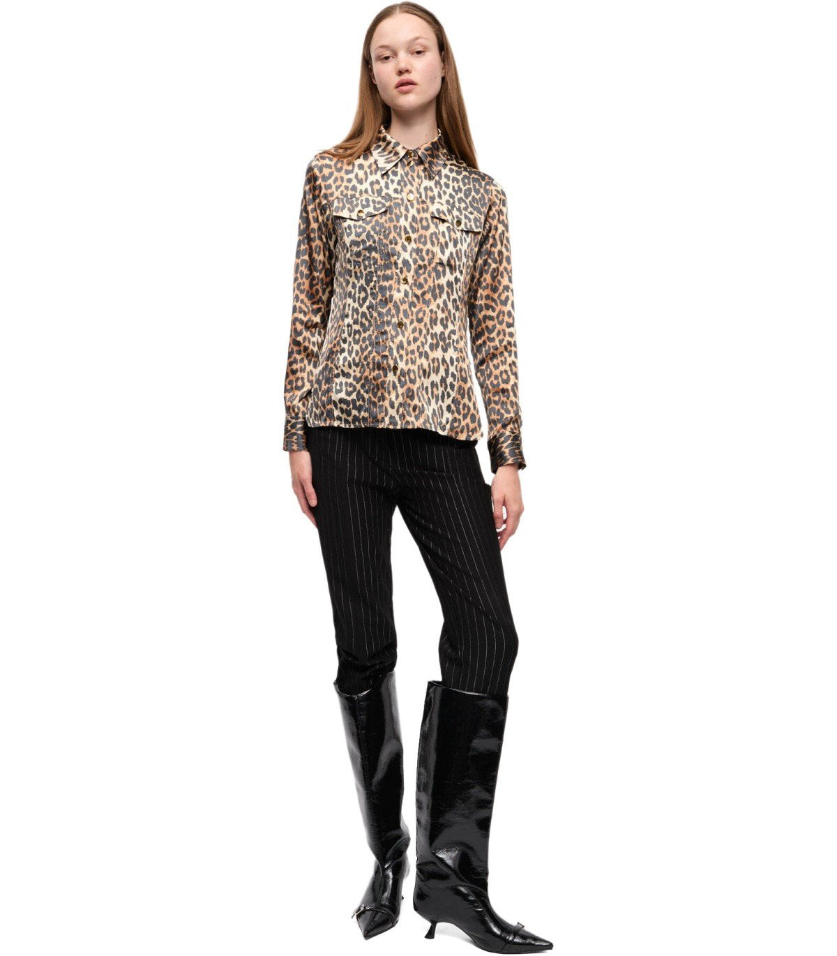 GANNI ANIMALIER SATIN SHIRT
