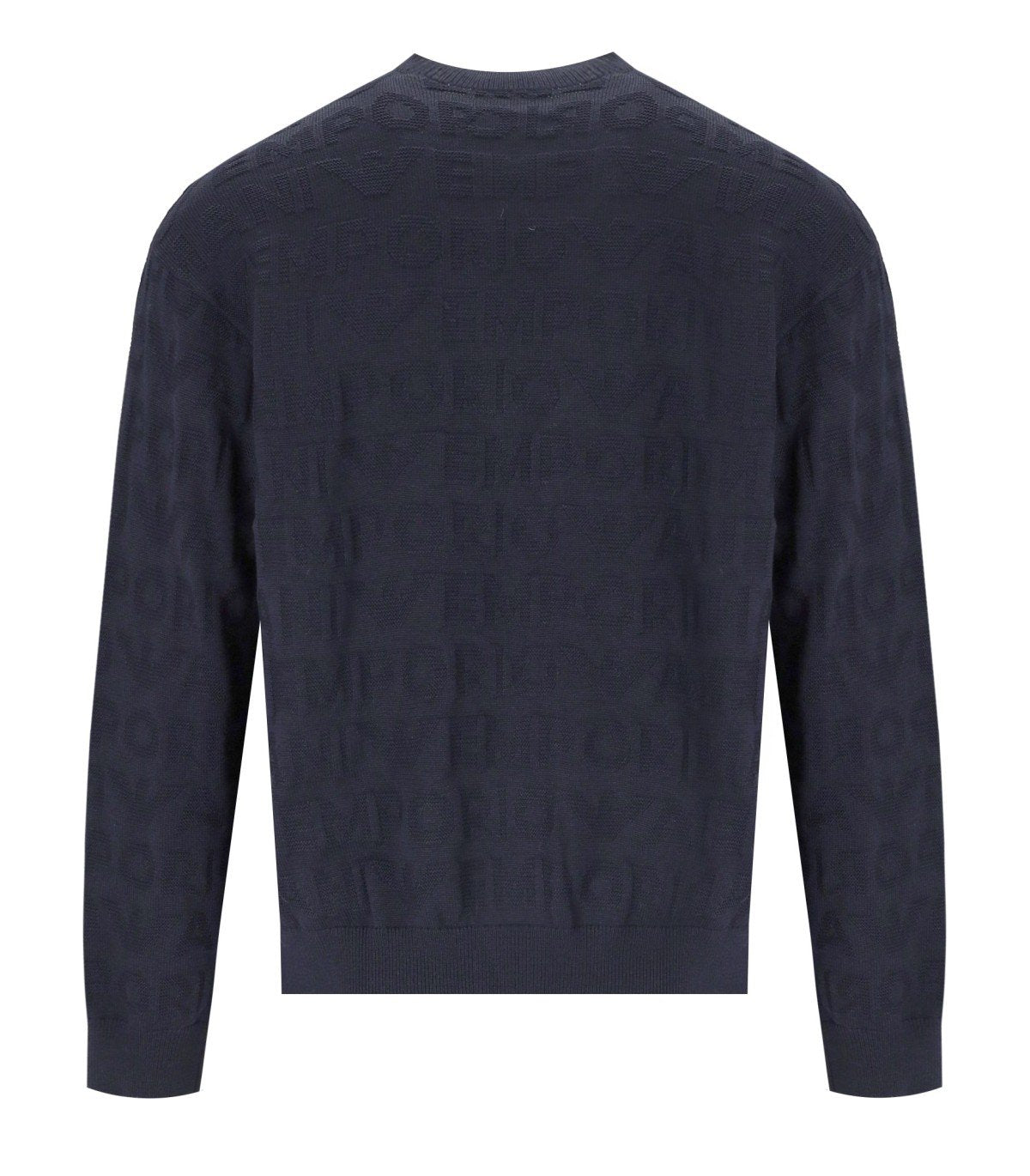 EMPORIO ARMANI NAVY BLUE MONOGRAM CREWNECK SWEATER