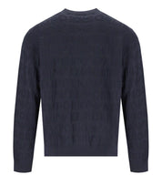 EMPORIO ARMANI NAVY BLUE MONOGRAM CREWNECK SWEATER
