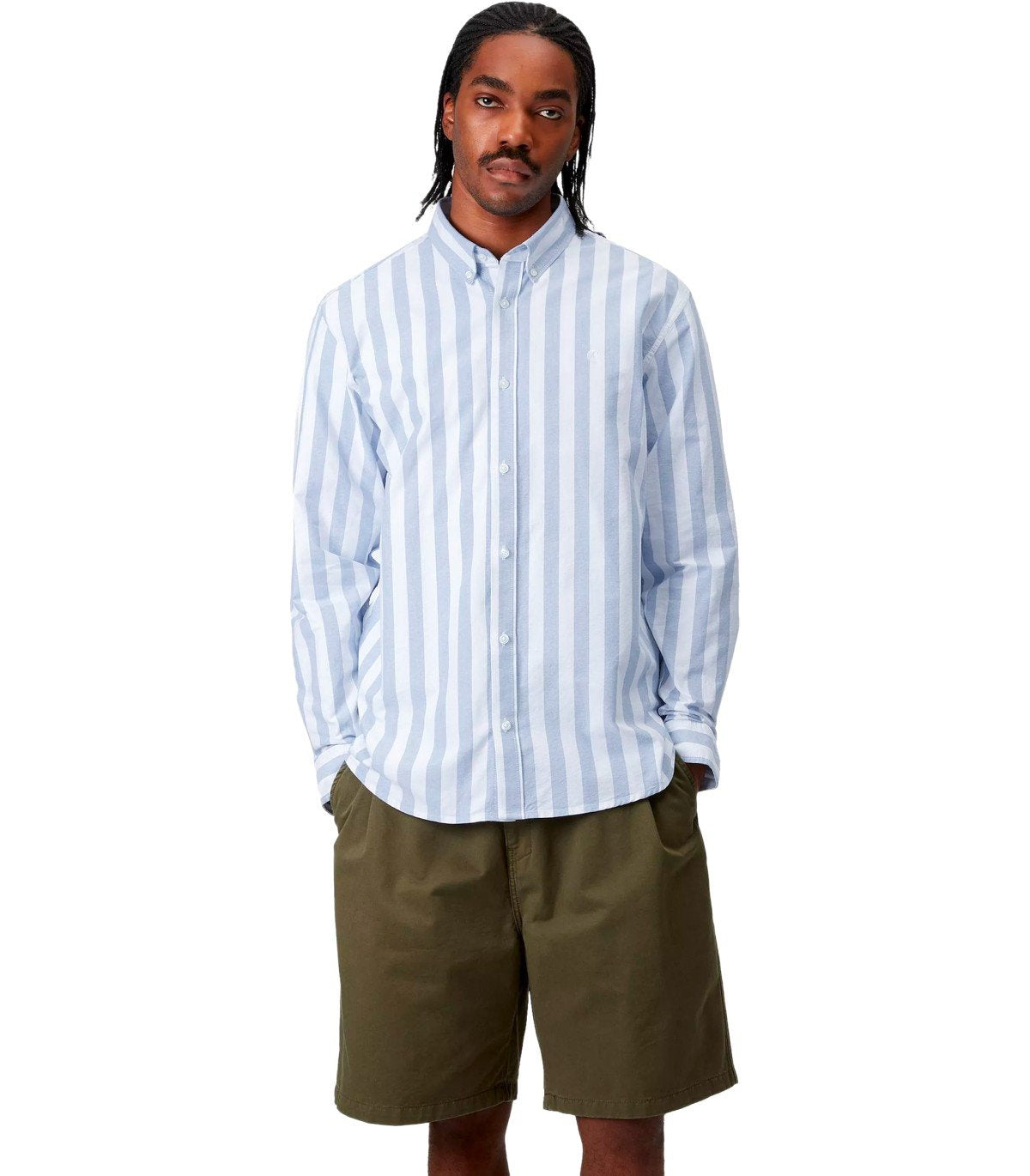 CARHARTT WIP L/S DILLION WHITE LIGHT BLUE SHIRT