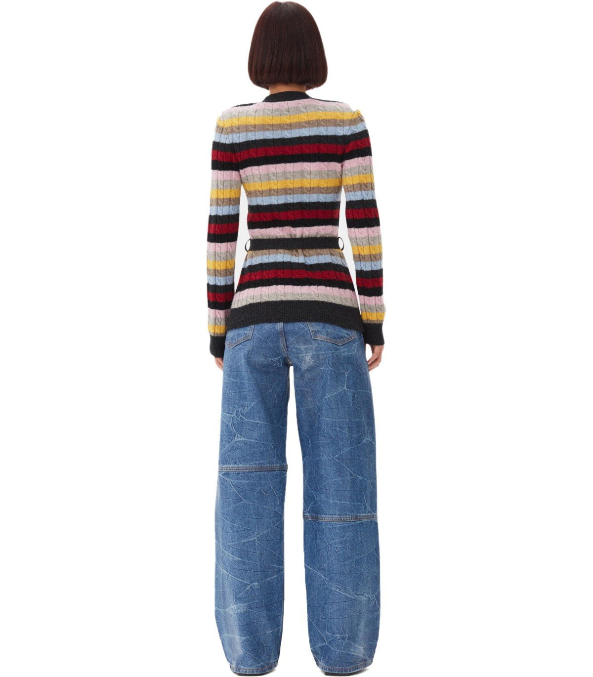 GANNI MULTICOLOR STRIPED CARDIGAN WITH BELT