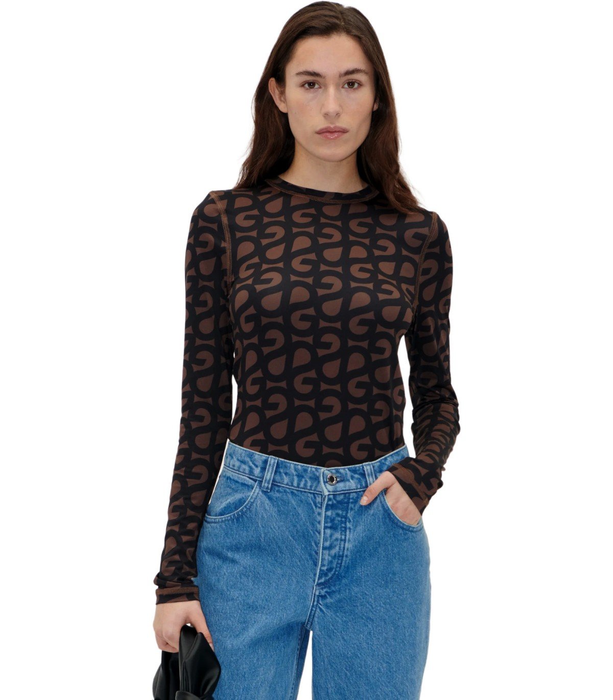 MAGLIA A MANICA LUNGA MONOGRAM MARRONE STINE GOYA