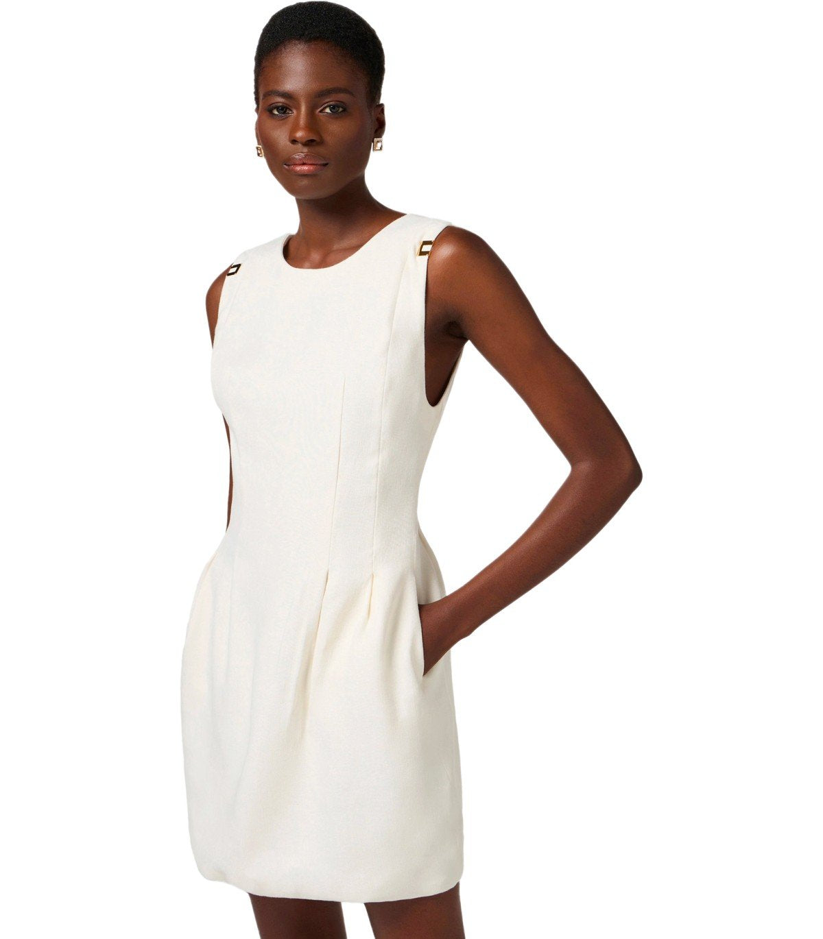 ELISABETTA FRANCHI IVORY LINEN BLEND DRESS
