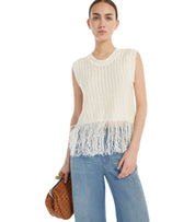 TOP NAVETTA CON FRANGE BIANCO MAX MARA WEEKEND