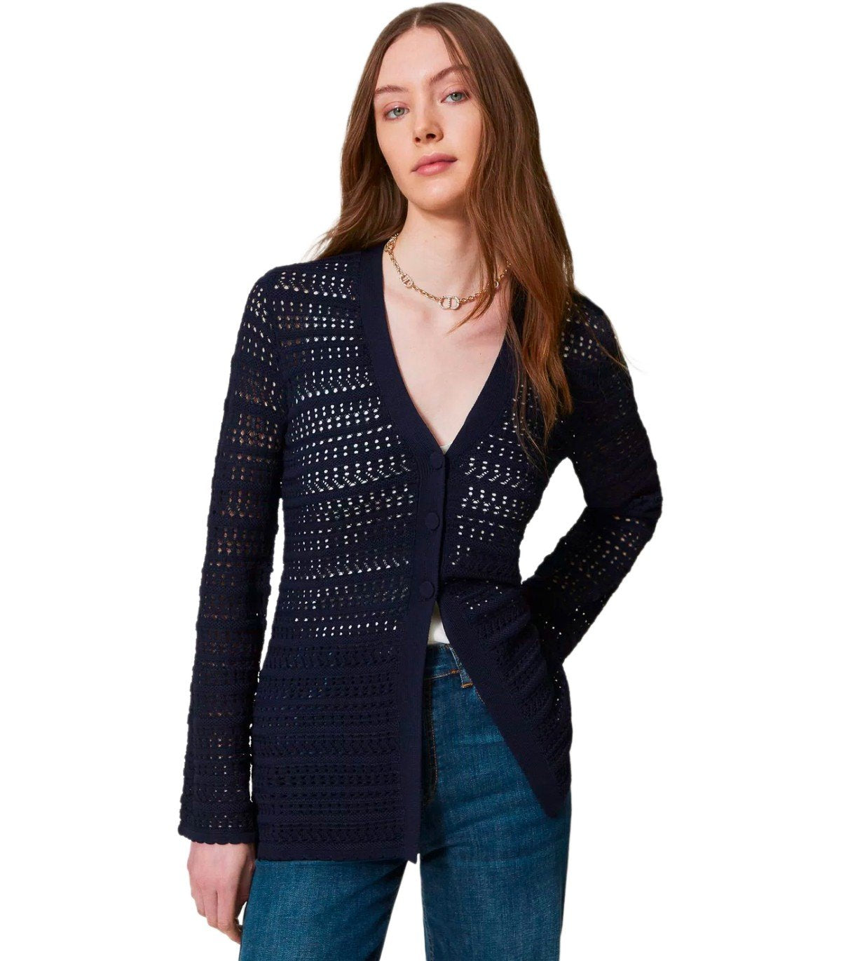 TWINSET BLUE PERFORATED CARDIGAN