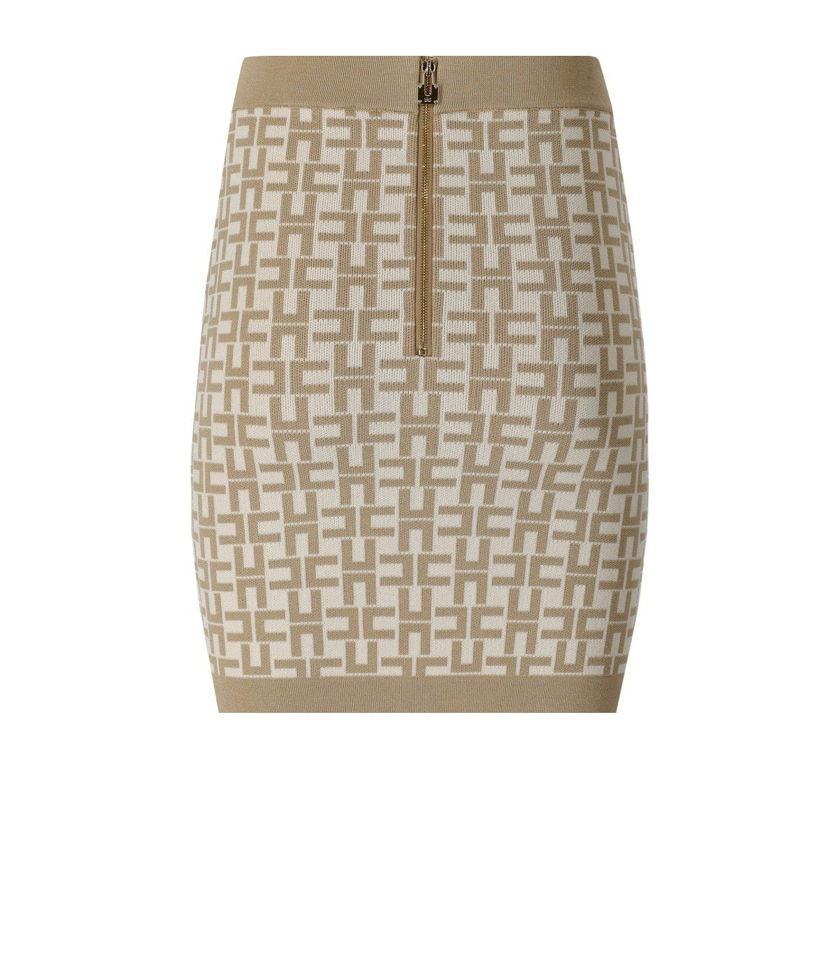 ELISABETTA FRANCHI MONOGRAM BUTTER BEIGE KNITTED SKIRT