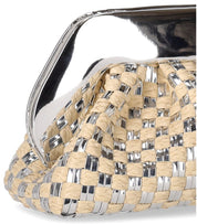 THEMOIRè TIA MICRO WEAVED STRAW LAMINATED SILVER CLUTCH BAG