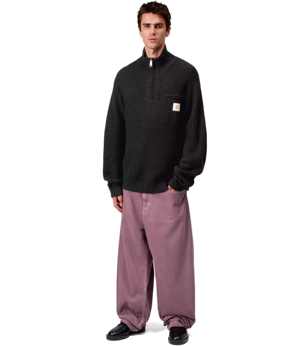 CARHARTT WIP DETROIT HALF ZIP BLACK SWEATER