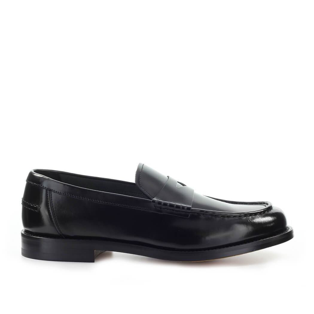 DOUCAL’S BLACK LEATHER PENNY LOAFER