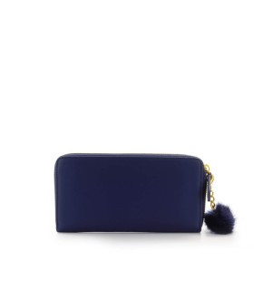 LOVE MOSCHINO NAVY BLUE LARGE WALLET WITH POMPOM