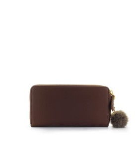 LOVE MOSCHINO BROWN LARGE WALLET WITH POMPOM