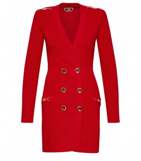 ELISABETTA FRANCHI RED RIBBED KNIT COAT DRESS