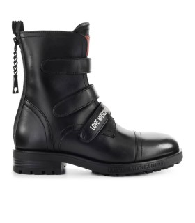 LOVE MOSCHINO BLACK COMBAT BOOT WITH STRAPS