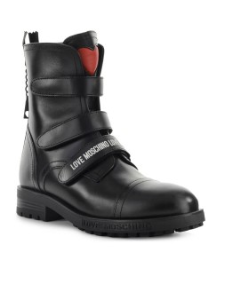 LOVE MOSCHINO BLACK COMBAT BOOT WITH STRAPS