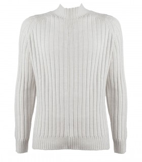 H953 PEARL GREY RIBBED TURTLENECK SWEATER