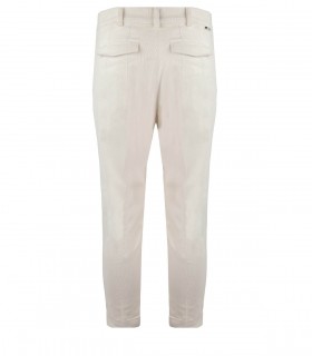 PAOLO PECORA CREAM RIBBED TROUSERS